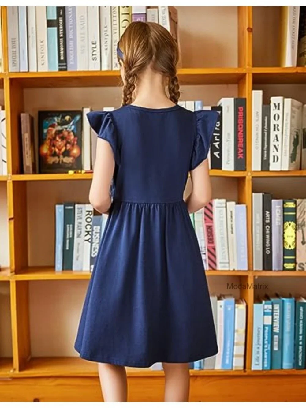 Girls Flutter Sleeve Sundress with Pockets Cotton Blend Casual Dress